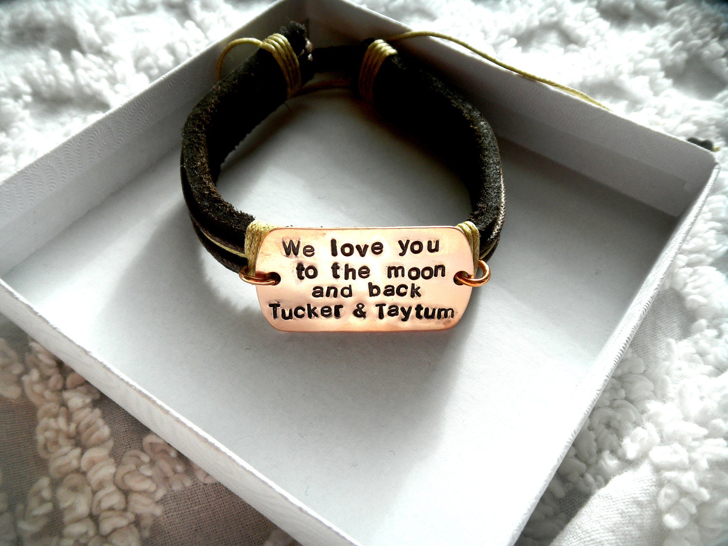 Mens Leather and Copper Bracelet