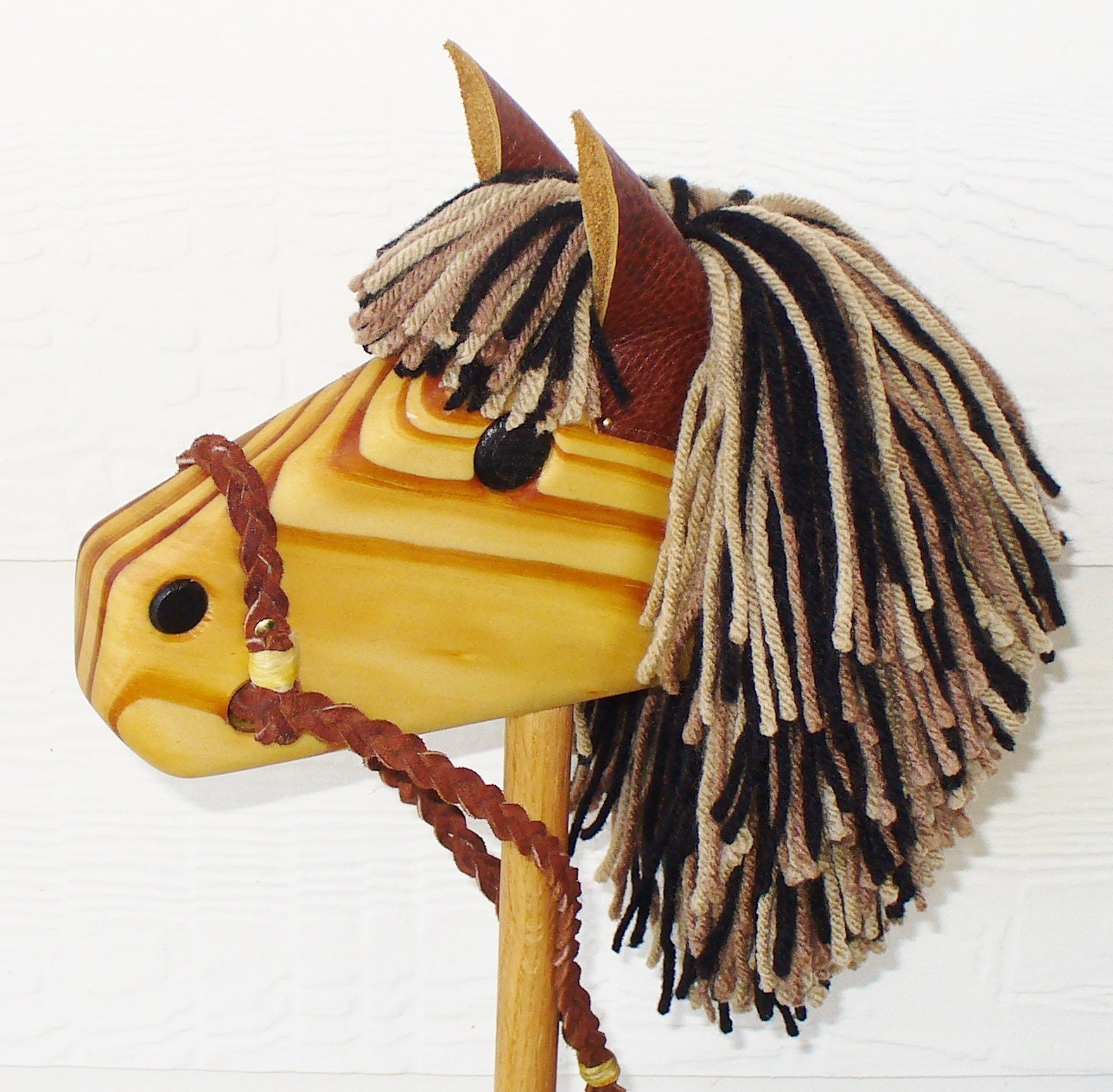 Stick Horse - Hobby Horse - Waldorf Toy - Personalized Wooden Toy - Brown/Black/Tan - Hill Country Woodcraft