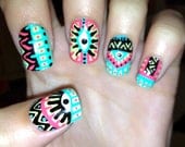 Pastel Tribal/Aztec eye nails