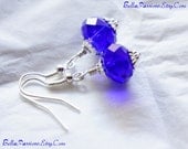 Cobalt Blue Earrings, Blue Glass Earrings, Sapphire Blue Earrings, Blue Dangle Earrings, Wire-Wrapped, Handmade, Silver, Gift