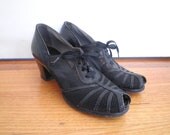 SALE 1930s Mesh Peep-Toe Lace Up Heels