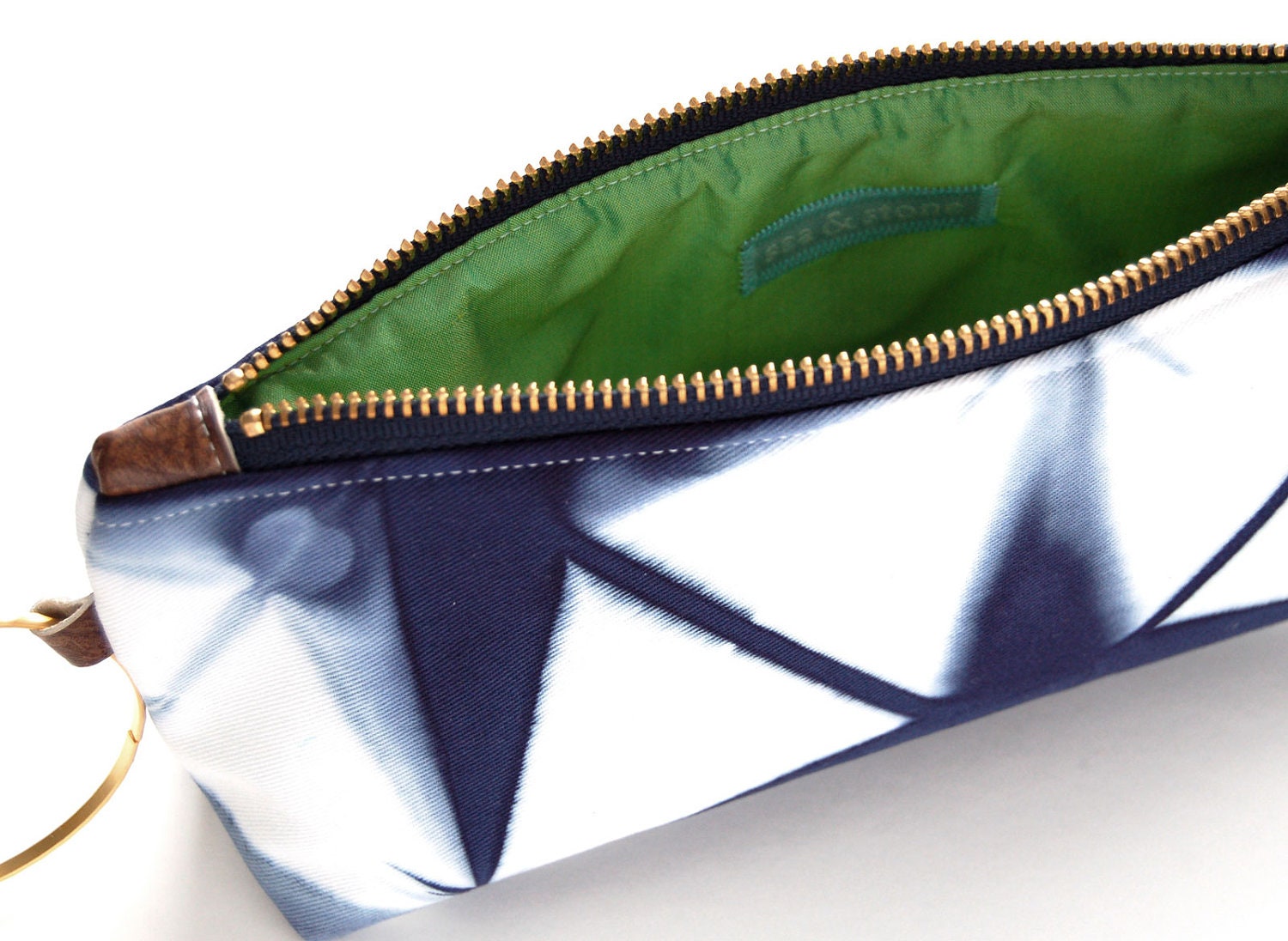 100% Organic Cotton Shibori Clutch - Navy Shibori Wristlet Clutch - Marine
