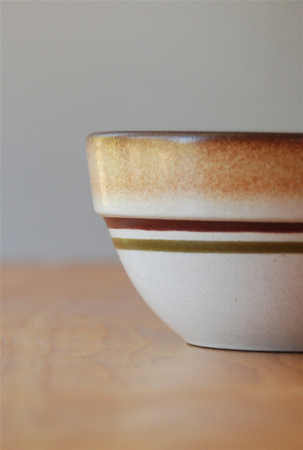 Vintage Heath Ceramics Dessert Bowl - Brown with Red and Green Stripes - Metallic Glaze