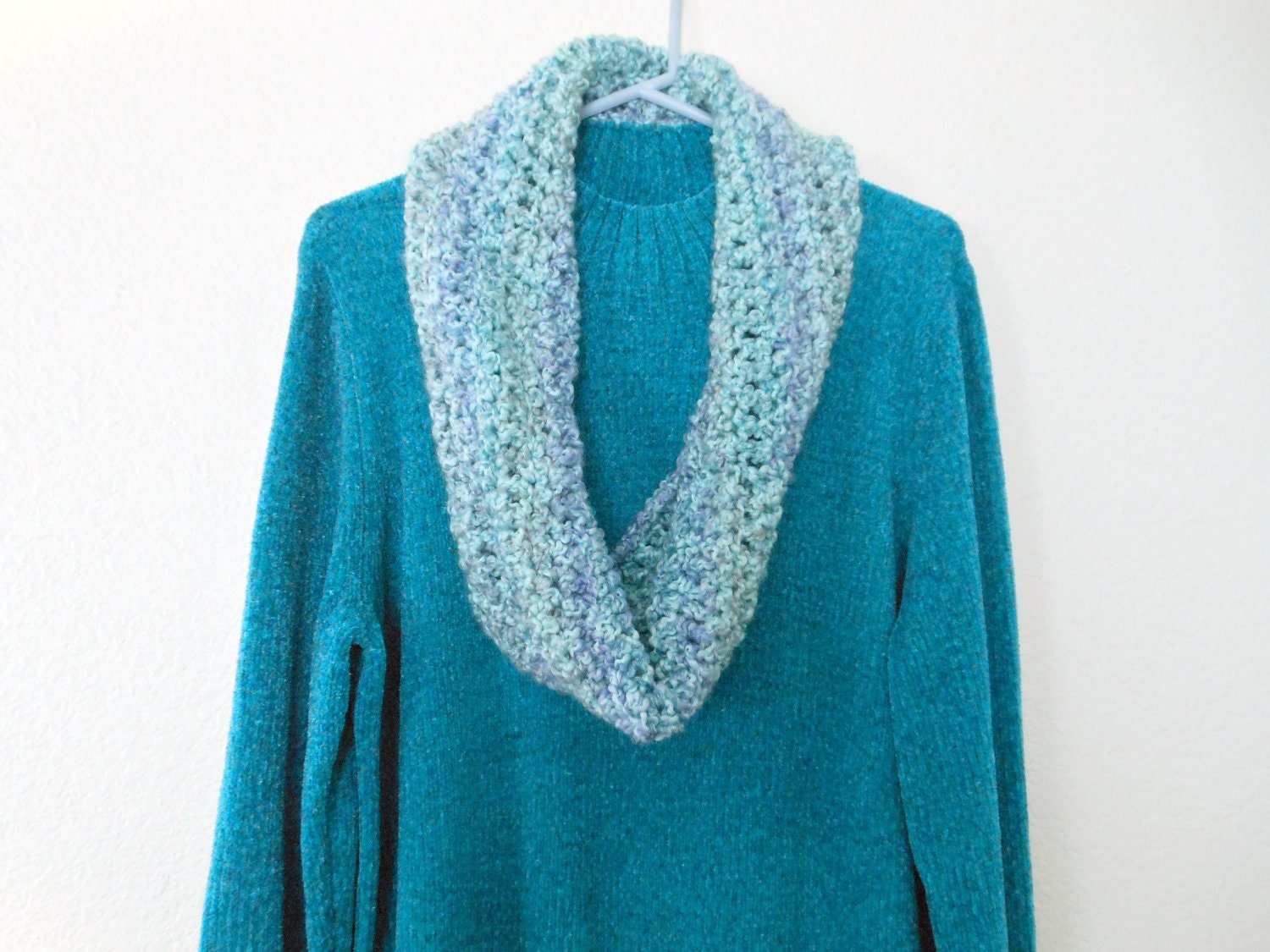 Infinity Scarf Crocheted Cowl Varigated Blues