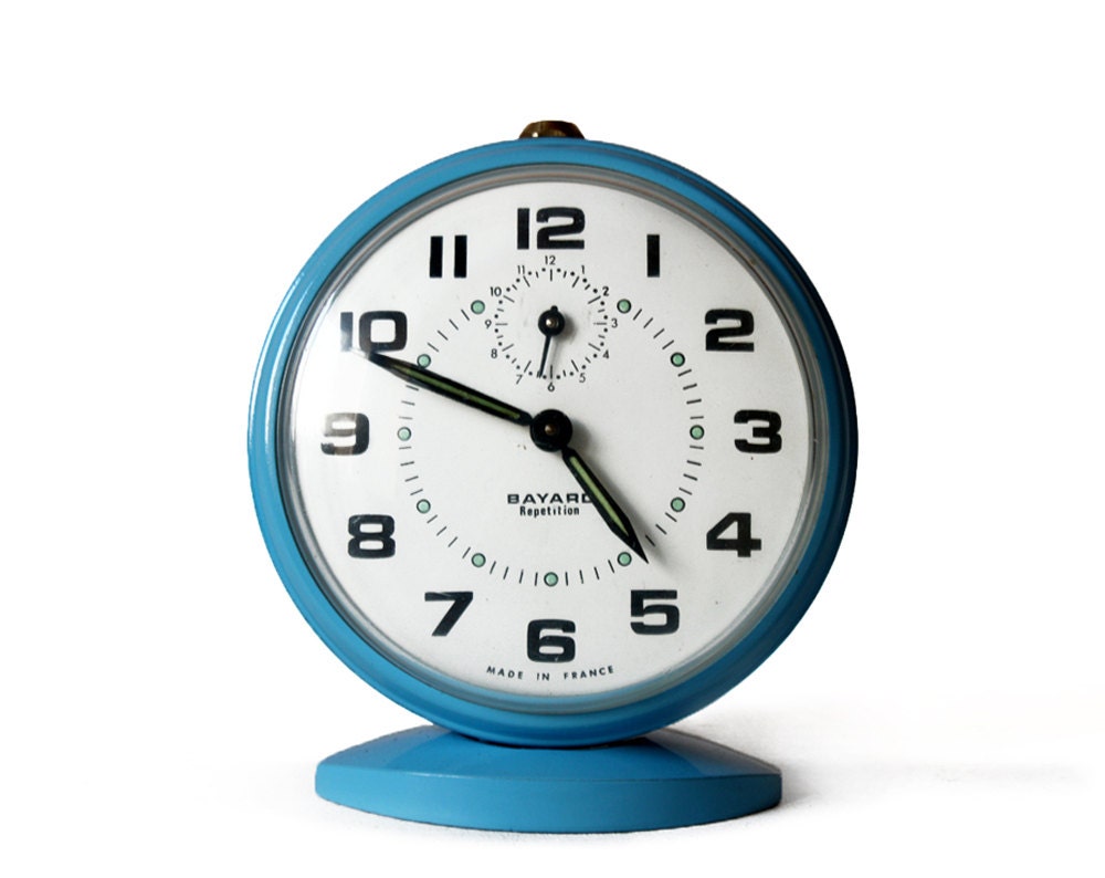 AMAZING Vintage French BAYARD  Alarm clock - Blue - REPETITION - Mid Century