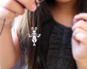Silver Pendant "Rabbit with wings" with garnet eyes, pets and pet lovers, Love, unique, cute and funny