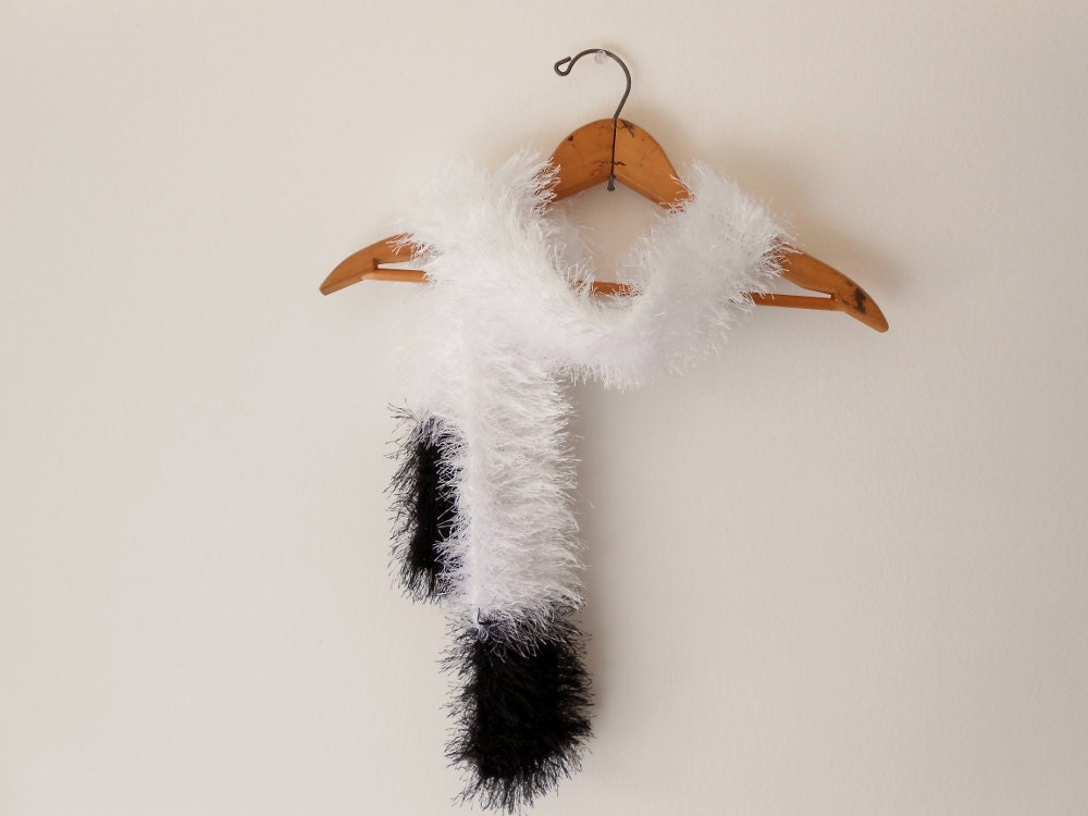 Knitted Fuzzy Scarf in Black and White