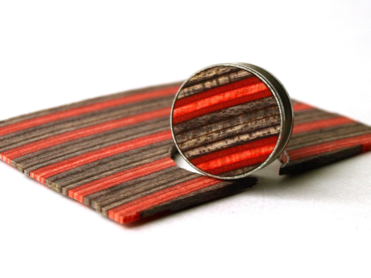 Red & Black - Stainless Steel Ear Plugs with recycled skateboards inlay - Made in Canada - SecondShot
