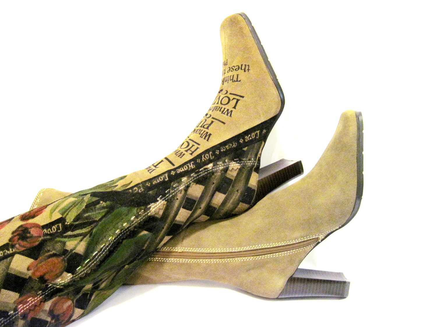 Boots Hand Painted, Brown Suede Women's Size 5 1/2 Christian Scripture - TheWoodsSecretGarden