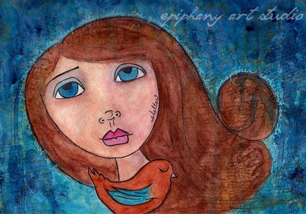 Shelter - Inspirational Quote Fine Art Print - Girl with Bird, Children's Decor, Sandra McCracken Song Quote Art