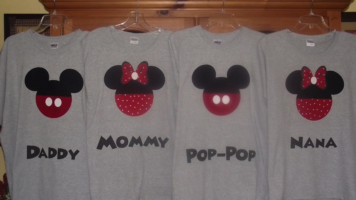 Minnie Mickey Mouse - Disney Birthday Family Custom T-Shirt Personalized Applique Head Tee Shirt Top