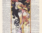 Alphonse Mucha Print - Autumn - Dictionary Art Print - Upcycled Vintage Paper - 7-3/4 x 10-3/4