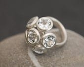 White Topaz Ring - 6 White Topaz set in Recycled Sterling Silver - Size 7 - Free Shipping