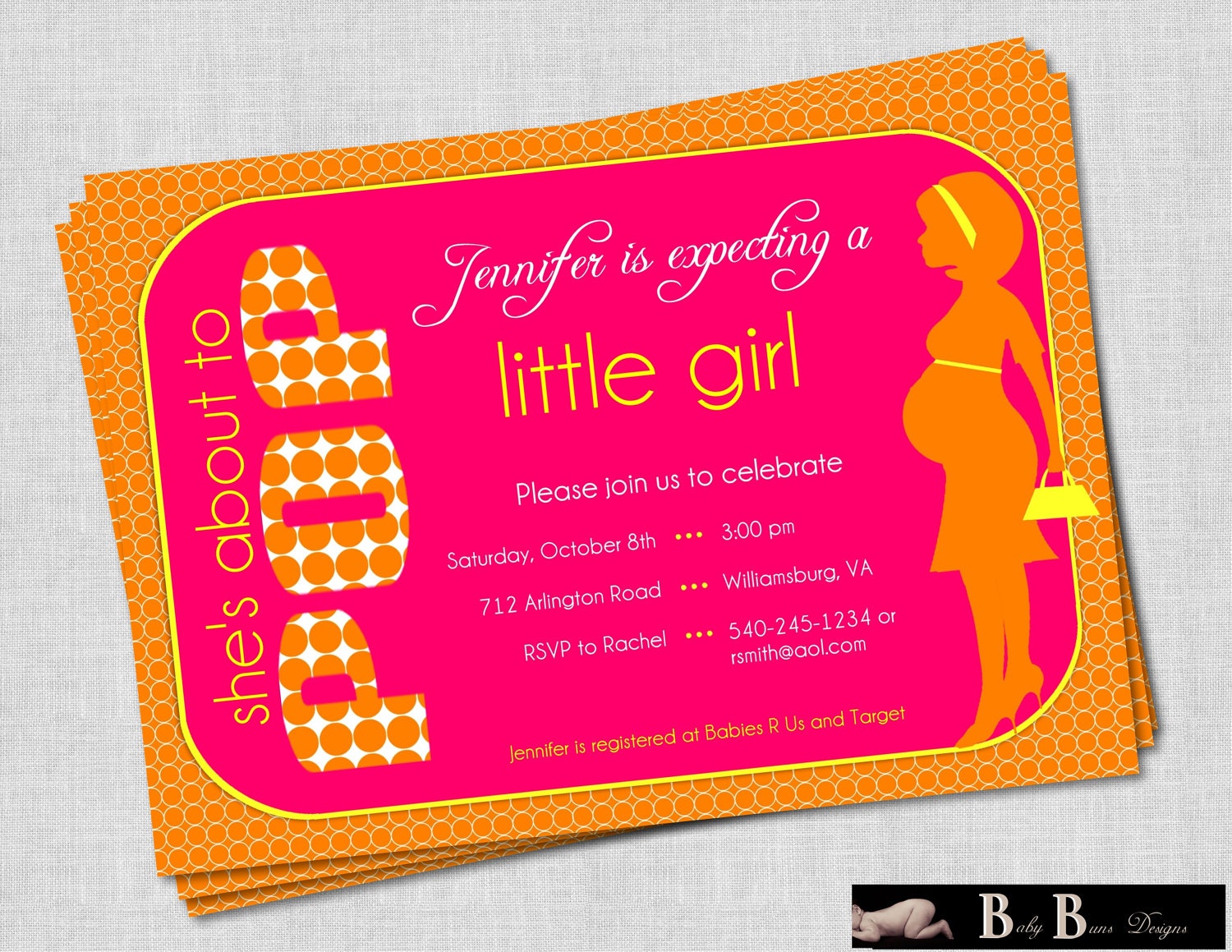She's About to Pop (Pink, Orange & Yellow) Baby Shower Invitation- Printable
