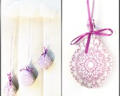 Nursery Art Decor. Rain Cloud Mobile. Organic Lavender Filled. Child Room Decoration. Purple Pink & White Rain Drops. Natural Scent
