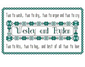 cross stitch pattern, Twins baby name sampler with poem, personalize with any name