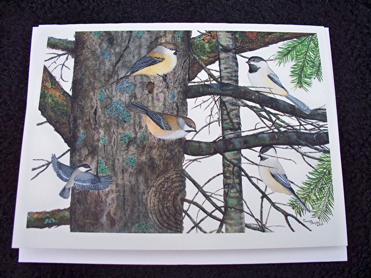 Bird note card watercolor chickadees boreal chickadees greeting card