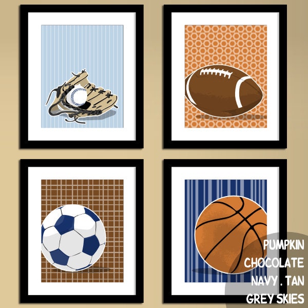 sports art - Basketball, Baseball, Football, Soccer, custom colors - art prints for boys childrens art pictures boys room decor