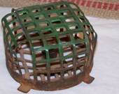 Vintage Metal Flower Frog / Rusty Green / Industrial Decor