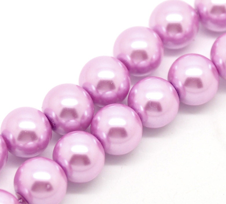 Pearl Beads Mauve Round 1/2 Strand 12mm apx 35 beads - Ships Immediately from California - B342a