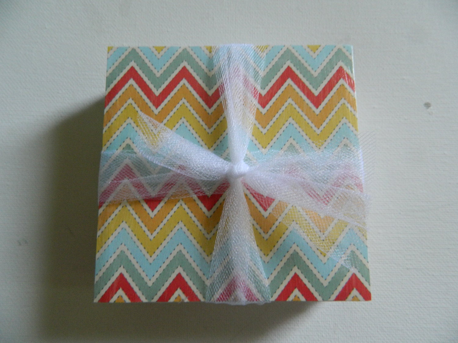 Multi-Colored Chevron Print Tile Coasters