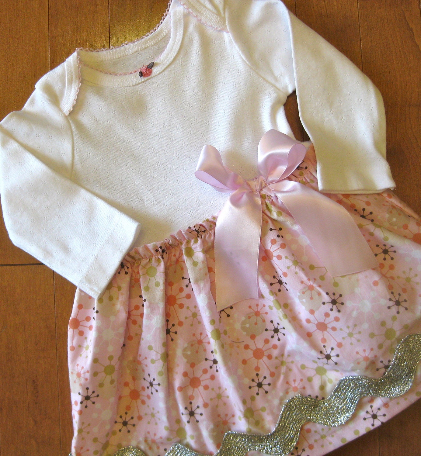 Baby Girl Soft Pink White Silver Dress Onesie Bodysuit 12 month READY TO SHIP