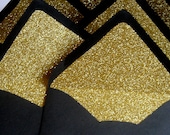 Black and Gold Glitter Lined Envelopes - TheRedDahlia