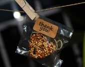 48 petite bird seed hearts in eco-friendly cello - birdseed wedding favor, love birds, DIY assembly, super saver
