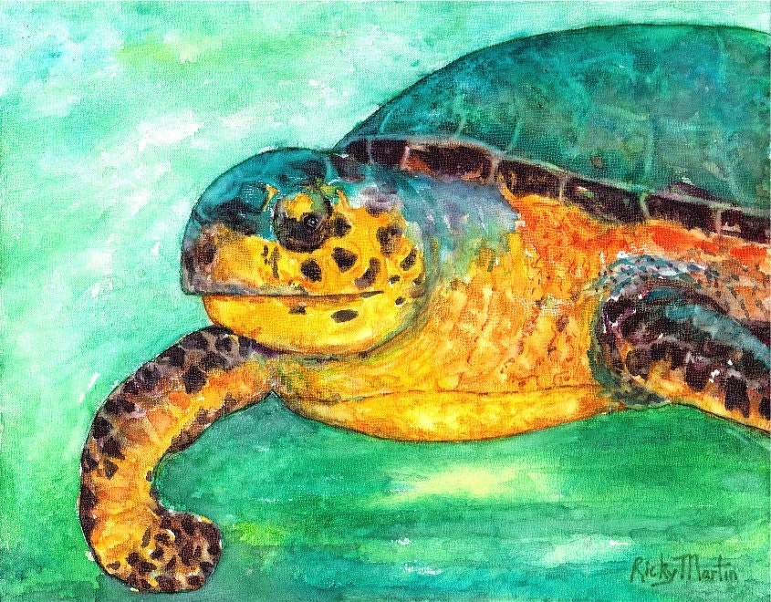 Green Sea Turtle, Children, Boy, Teen, Toddler, Nursery - Fine Art GICLEE Print from my  original Painting - ebsq Artist Ricky Martin