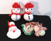 Santa amigurumi Snowman amigurumi Crochet Ornament Crochet Christmas miniature Bells Holiday decor winter vintage FREE Ship