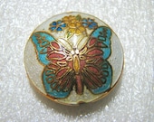 FINAL CLEARANCE Cloisonne Butterfly Red Light Blue bead destash
