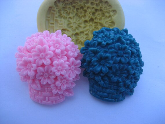 Flowers in a basket (31mm) chocolate mold, resin mold, fondant mold, cupcake topper mold, cake topper mold, miniature molds, cold porcelain