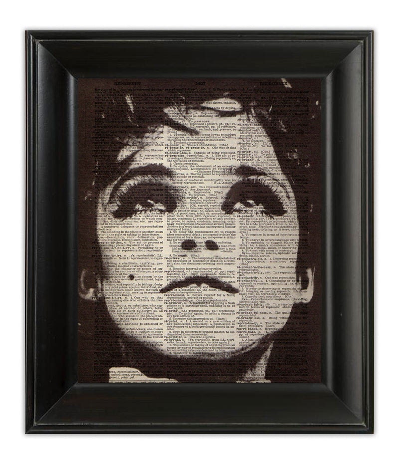 EDIE Sedgwick New York Warhol Mixed Media Art Print 1960s Mod Glam on Upcycled 1930s Antique Dictionary Book Page 8x10