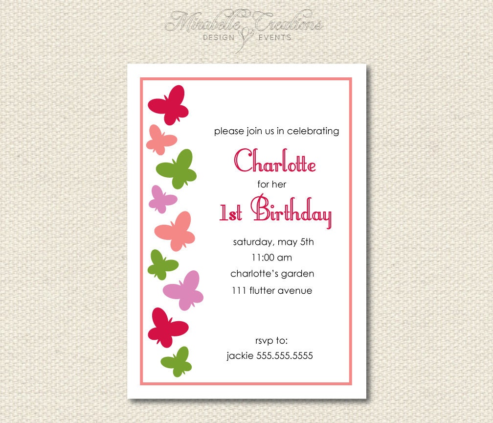 CUSTOMIZABLE PRINTABLE INVITATIONS -- Butterfly Collection -- Mirabelle Creations Il_570xn