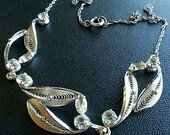 Vintage Rhinestone BIB Necklace Signed CC Sterling Silver Filigree Metal 16" 15 Gms VG