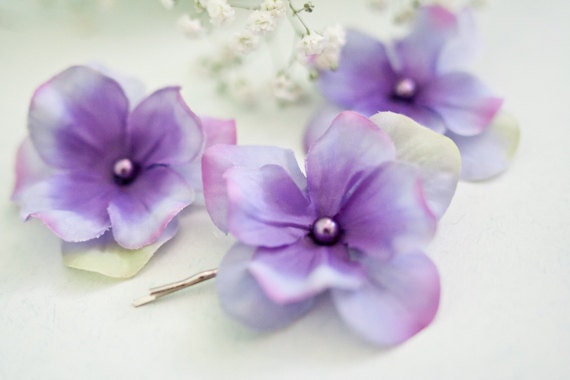 Flower Bobby Pins (3 pcs), Violet Hydrangea, Small Hair Flowers, Hair Accessories, Lavender Hair Flowers, Hair Flowers, Boho, Whimsical