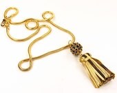 Long High Fashion Metallic Gold, Brown, Black Leopard Print Leather Tassel Fringe Handmade Statement Necklace, Swarovski - Tassel Necklace