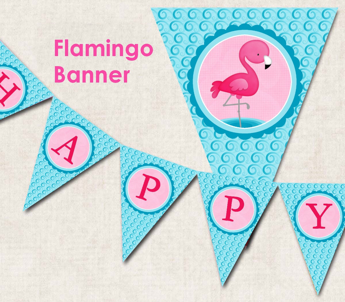 Flamingo Birthday Party Banner, "Happy Birthday", digital file, you-print