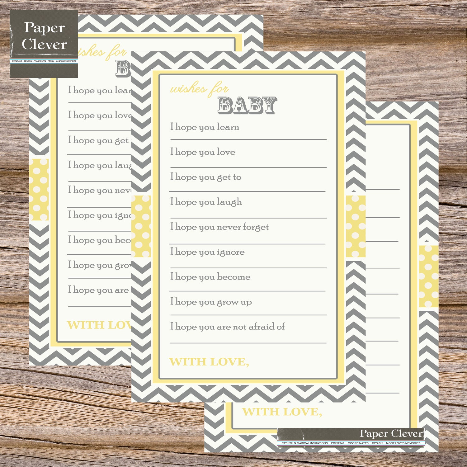 Baby Shower well wishes yellow & grey chevron stripe printable, instant download Il_570xn