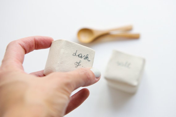 Ceramic Salt and Pepper Cellars in Red by RossLab- A dash of... pepper, a pinch of... salt
