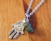 Hamsa Hand Necklace - Silver Hamsa hand with turquoise - Necklace
