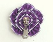 Flower Brooch, Zipper Pin, purple, Approx 2,6 in/ 6,5 cm.  - eco friendly,recycled jewelry