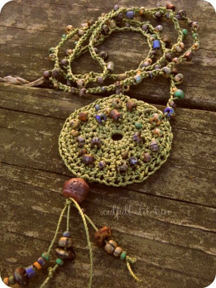 Beaded Mandala Necklace Long Crochet Beaded Necklace