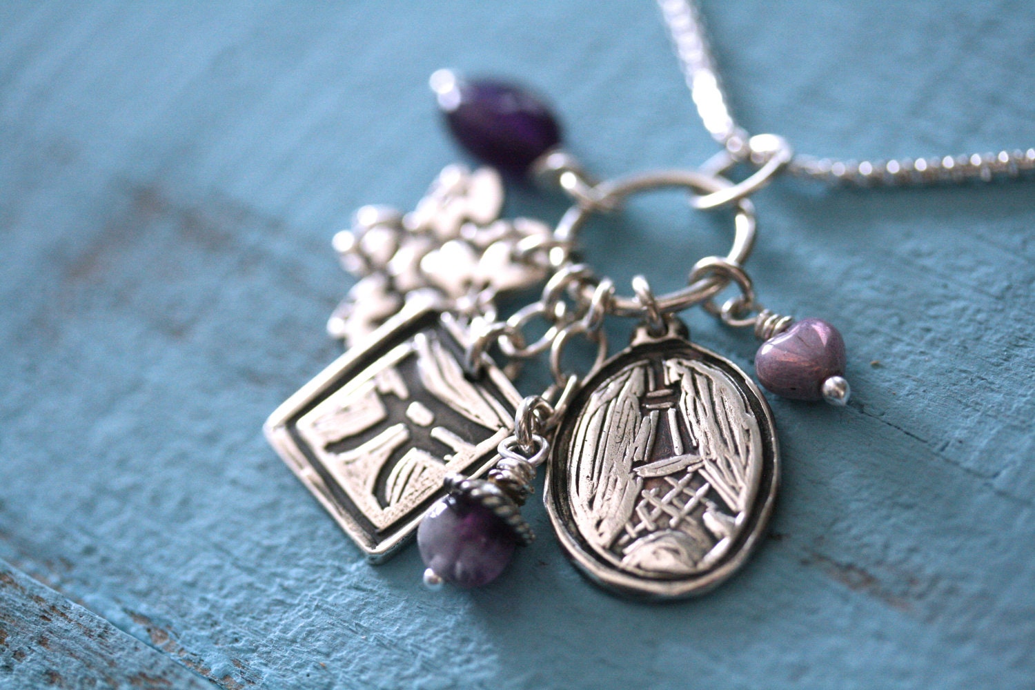 Japanese Memory Charm Necklace with Tokyo Tower, Cherry Blossom and Torii Gate