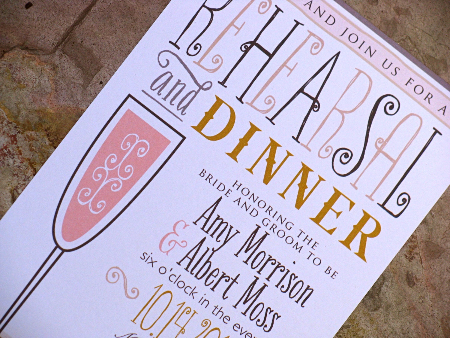 50 Rehearsal Dinner Invitations with champagne glass