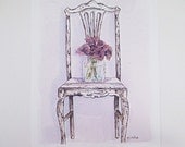 Fine Art Watercolor Art Print Flower Floral Botanical Gardener Garden Spring Illustration Rustic Cottage Pink Purple Lavender  8x10