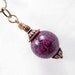 Copper Lariat Necklace Handmade Beaded Jewelry Upcycled Victorian Bohemian Boho Purple Pink Floral Clay Bead Necklace