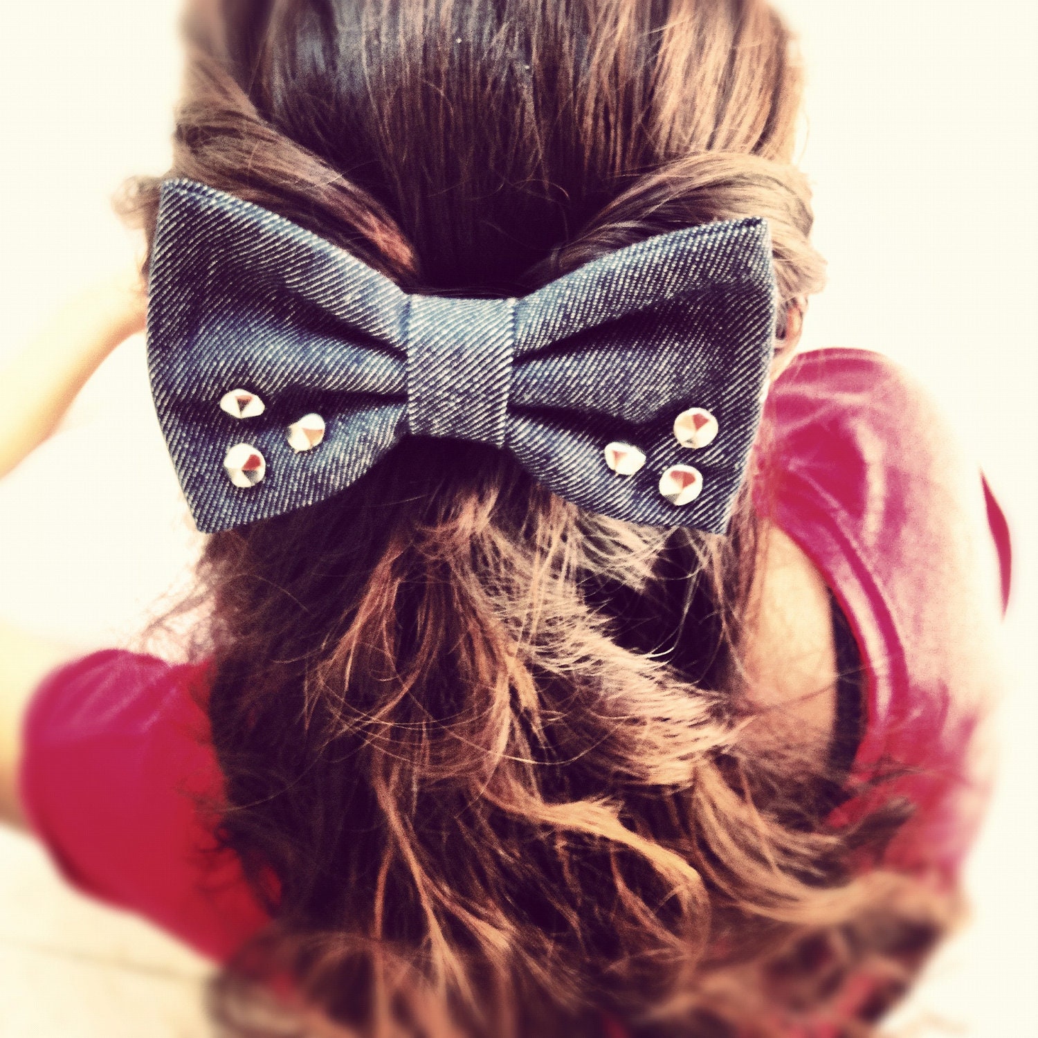 Jeans hair bow with studs