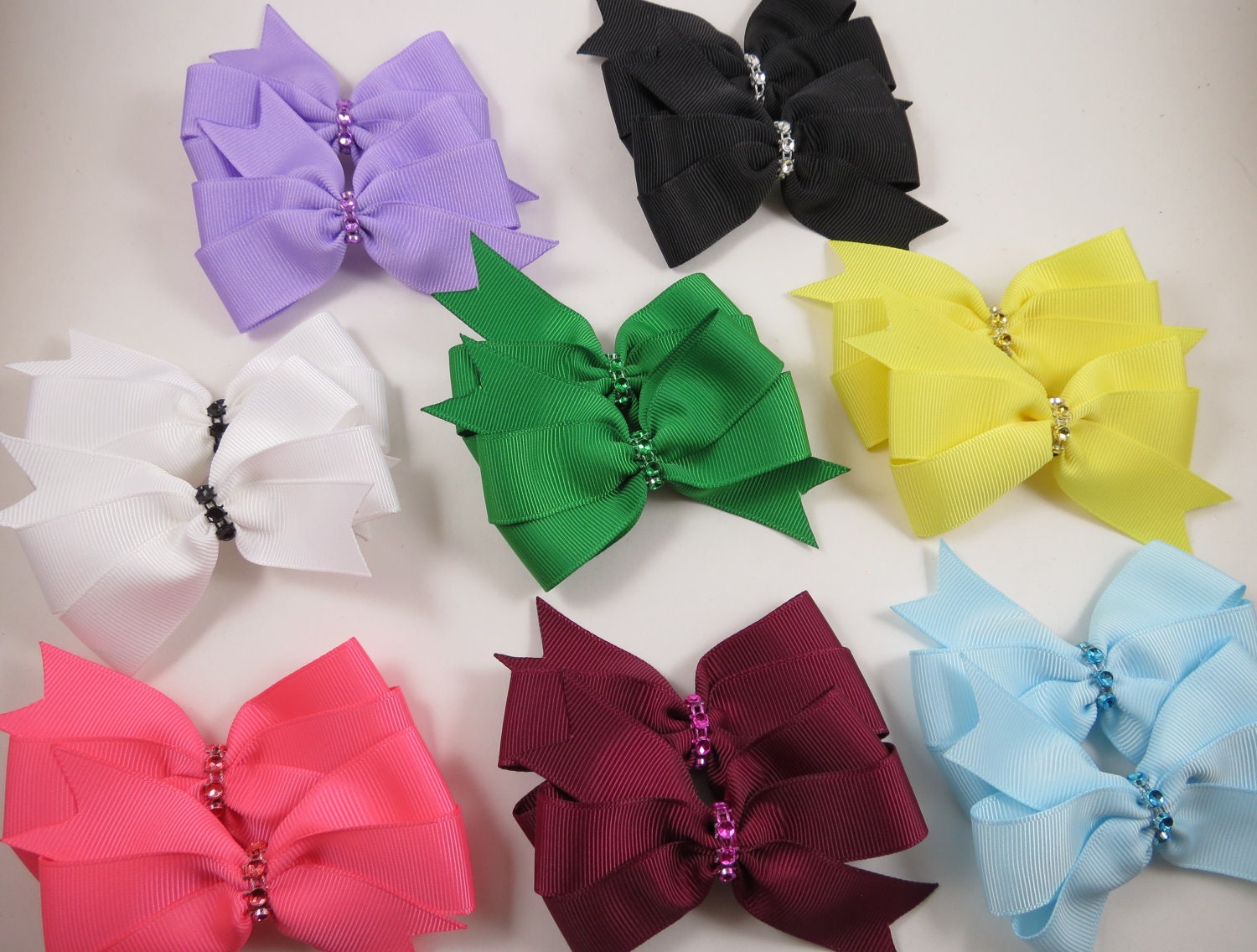 Hair Bow Set - Pink White Black Blue Green Yellow Lavender Hair Bow - Pigtail Hair Bow - Toddler Teenager Hair Clip - YOU PICK 4 BOWS