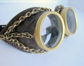 Steampunk Goggles Air Pirate Eyewear - brown faux leather design with chains